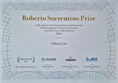 Urkunde des Roberto Sorrentino Prize von Professor Fabian Lurz